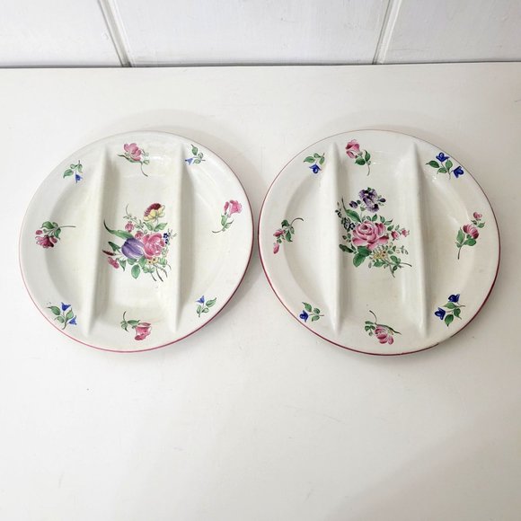Keller & Guerin Luneville Old Strasbourg 3 Part Divided Plates Set of Two - Picture 2 of 8